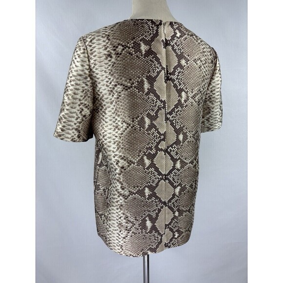 Tory Burch Snakeprint Snake Reptile Animal PrintBlouse Top Tan Cream 4 Wool Silk - Picture 2 of 9